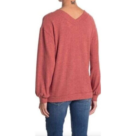 PST by Project Social T V- Neck Brushed Knit Sweater in Heather Chilli Medium - Picture 2 of 3